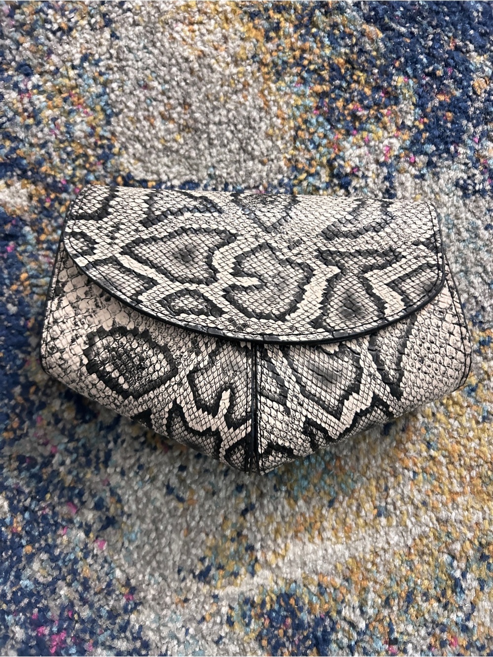 Snake-Print Foldover Clutch - Gray/Black